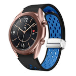 Two Color Magnetic Folding Silver Buckle Silicone Watch Band, For Samsung Galaxy Watch 3 41mm, For Samsung Galaxy Watch Active, For Samsung Galaxy Watch 42mm, For Samsung Gear S2 Classic