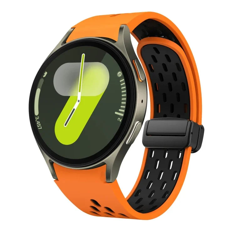 Two Color Magnetic Folding Black Buckle Silicone Watch Band, For Samsung Galaxy Watch 7 40 / 44mm, For Samsung Galaxy Watch 5 40 / 44mm, For Samsung Galaxy Watch 4 40 / 44mm, For Samsung Galaxy Watch 4 Classic 42 / 46mm