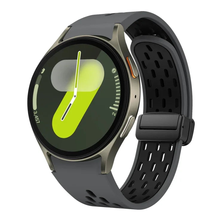 Two Color Magnetic Folding Black Buckle Silicone Watch Band, For Samsung Galaxy Watch 7 40 / 44mm, For Samsung Galaxy Watch 5 40 / 44mm, For Samsung Galaxy Watch 4 40 / 44mm, For Samsung Galaxy Watch 4 Classic 42 / 46mm