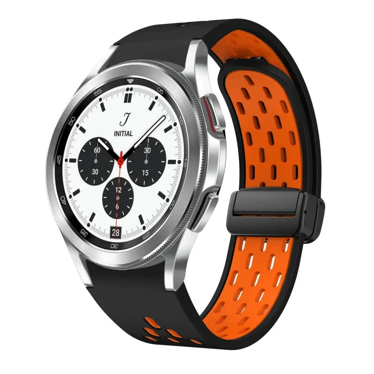Two Color Magnetic Folding Black Buckle Silicone Watch Band, For Samsung Galaxy Watch 7 40 / 44mm, For Samsung Galaxy Watch 5 40 / 44mm, For Samsung Galaxy Watch 4 40 / 44mm, For Samsung Galaxy Watch 4 Classic 42 / 46mm