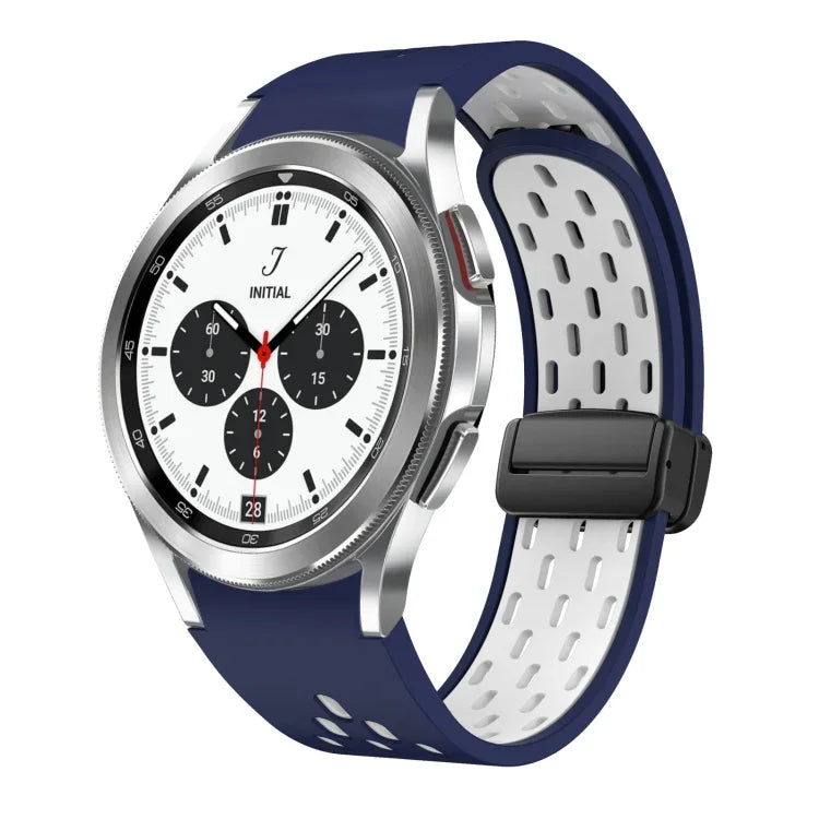 Two Color Magnetic Folding Black Buckle Silicone Watch Band, For Samsung Galaxy Watch 7 40 / 44mm, For Samsung Galaxy Watch 5 40 / 44mm, For Samsung Galaxy Watch 4 40 / 44mm, For Samsung Galaxy Watch 4 Classic 42 / 46mm