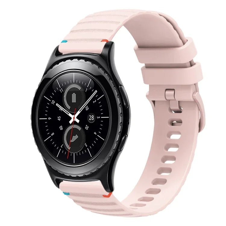 Wellenförmiges, gepunktetes, genähtes 20-mm-Silikonarmband, passend für Samsung Galaxy Watch 42 mm und Samsung Gear S2 Classic