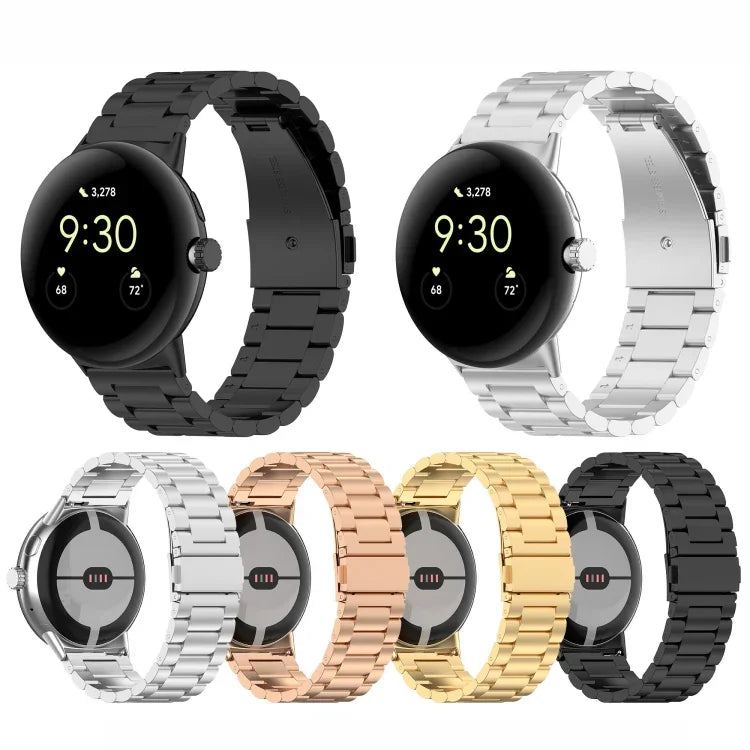Dreireihiges Edelstahl-Uhrenarmband, passend für Google Pixel Watch 4 / Watch 3 (45 mm) und Google Pixel Watch 4 / 3 / 2 / 1 (41 mm)