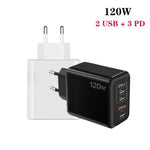 120W 3 PD Type-C Dual USB Multi-Port-Ladegerät für Mobiltelefone, EU-Stecker, EU-Stecker