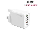 120W 3 PD Typ-C Dual USB Multi-Port-Ladegerät für Mobiltelefone, UK-Stecker, UK-Stecker