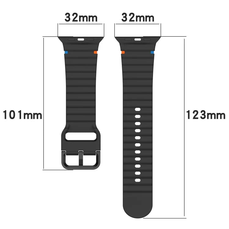 Silikonarmband mit Wellenmuster und Ziernähten, passend für Apple Watch Series 9 (41 mm), Apple Watch Ultra (49 mm), Apple Watch Series 8 (41 mm) und Apple Watch Series 8 (45 mm).