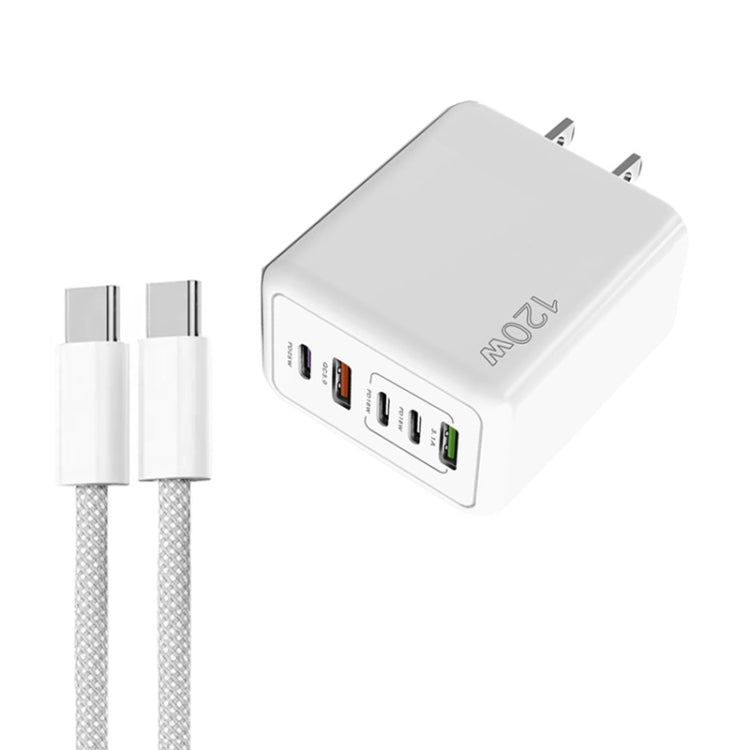 120W PD3.0 3 Typ-C 2 USB Multiport-Schnellladegerät mit Typ-C zu Typ-C Kabel, US Stecker, US Stecker + C zu C Kabel