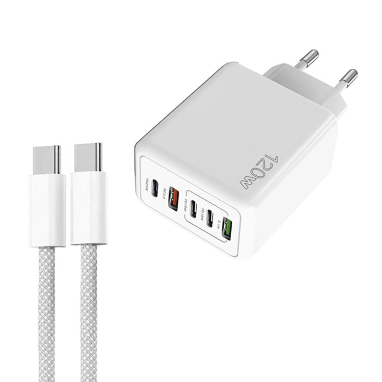 120W PD3.0 3 Typ-C 2 USB Multi-Port-Schnellladegerät mit Typ-C auf Typ-C Kabel, EU-Stecker, EU-Stecker + C zu C Kabel