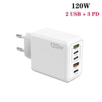 120W PD3.0 3 Typ-C 2 USB Multi-Port-Schnellladegerät mit Typ-C auf Typ-C Kabel, EU-Stecker, EU-Stecker + C zu C Kabel