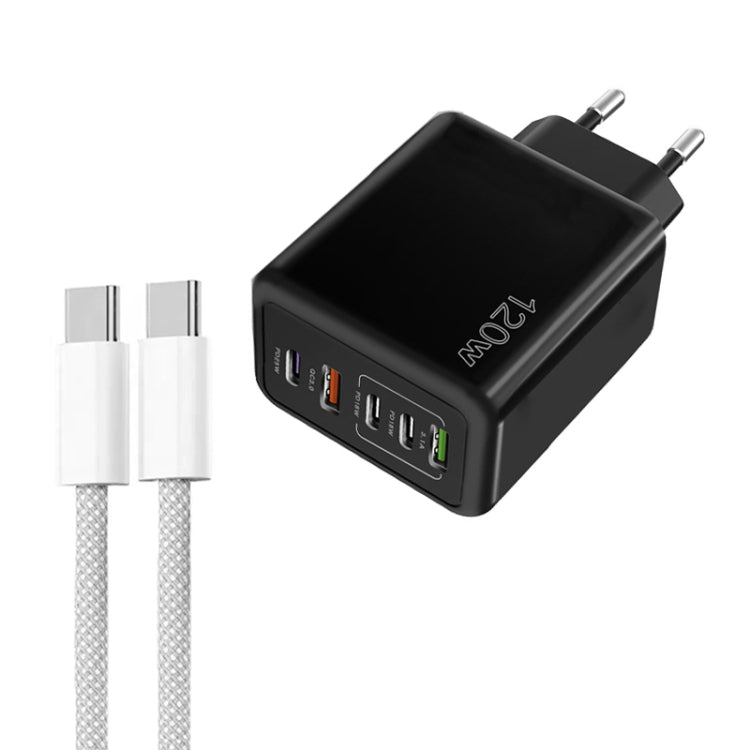 120W PD3.0 3 Typ-C 2 USB Multi-Port-Schnellladegerät mit Typ-C auf Typ-C Kabel, EU-Stecker, EU-Stecker + C zu C Kabel