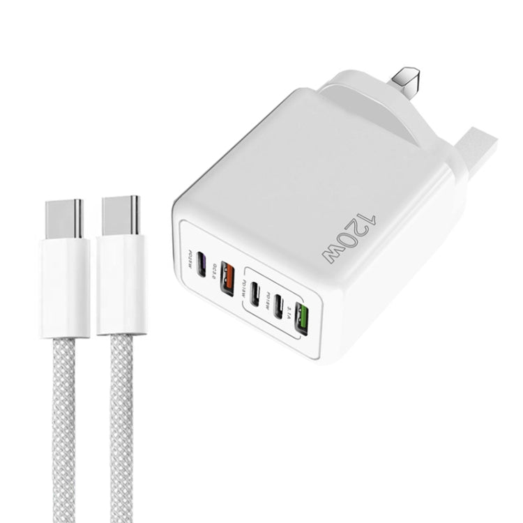 120W PD3.0 3 Type-C 2 USB Multi-Port Schnellladegerät mit Typ-C auf Typ-C Kabel, UK Stecker, UK Stecker + C auf C Kabel