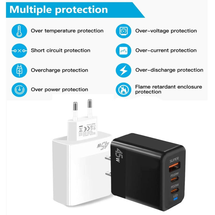 45W PD3.0 / PPS Typ-C + QC3.0 USB voll kompatibler Protokoll-Ladegerät, EU-Stecker, PD3.0 / PPS Typ-C + QC3.0 USB (EU-Stecker)