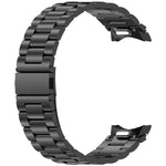Metal watch band for Samsung Galaxy Watch, quick release button design, stylish and adjustable, in sleek black finish.