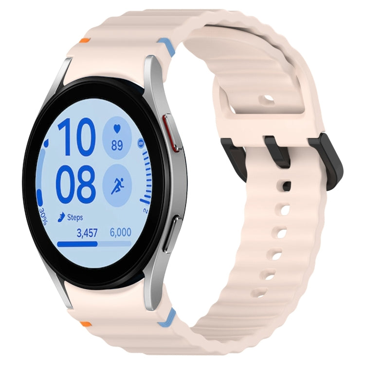 Wavy Grain Stitched Black Buckle Silicone Watch Band, For Samsung Galaxy Watch FE 40mm, For Samsung Galaxy Watch 7 40 / 44mm, For Samsung Galaxy Watch 6 Classic 43 / 47mm, For Samsung Galaxy Watch 6 40 / 44mm