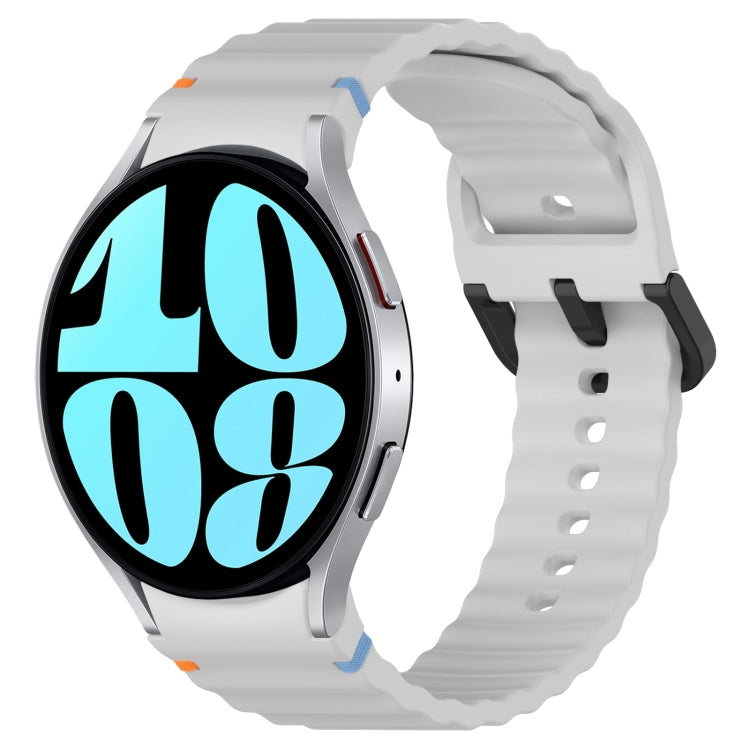 Wavy Grain Stitched Black Buckle Silicone Watch Band, For Samsung Galaxy Watch FE 40mm, For Samsung Galaxy Watch 7 40 / 44mm, For Samsung Galaxy Watch 6 Classic 43 / 47mm, For Samsung Galaxy Watch 6 40 / 44mm
