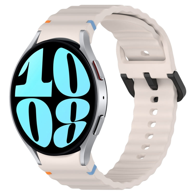 Wavy Grain Stitched Black Buckle Silicone Watch Band, For Samsung Galaxy Watch FE 40mm, For Samsung Galaxy Watch 7 40 / 44mm, For Samsung Galaxy Watch 6 Classic 43 / 47mm, For Samsung Galaxy Watch 6 40 / 44mm