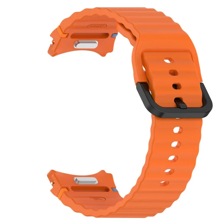 Wavy Grain Stitched Black Buckle Silicone Watch Band, For Samsung Galaxy Watch 5 40 / 44mm, For Samsung Galaxy Watch 5 Pro, For Samsung Galaxy Watch 4 40 / 44mm, For Samsung Galaxy Watch 4 Classic 42 / 46mm