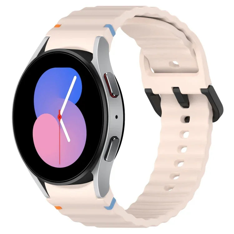 Wavy Grain Stitched Black Buckle Silicone Watch Band, For Samsung Galaxy Watch 5 40 / 44mm, For Samsung Galaxy Watch 5 Pro, For Samsung Galaxy Watch 4 40 / 44mm, For Samsung Galaxy Watch 4 Classic 42 / 46mm
