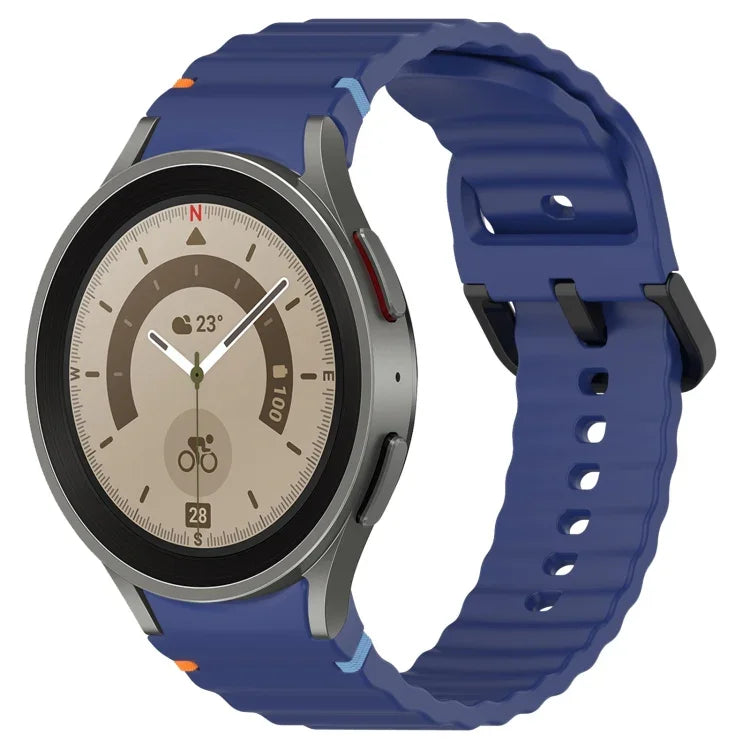 Wavy Grain Stitched Black Buckle Silicone Watch Band, For Samsung Galaxy Watch 5 40 / 44mm, For Samsung Galaxy Watch 5 Pro, For Samsung Galaxy Watch 4 40 / 44mm, For Samsung Galaxy Watch 4 Classic 42 / 46mm