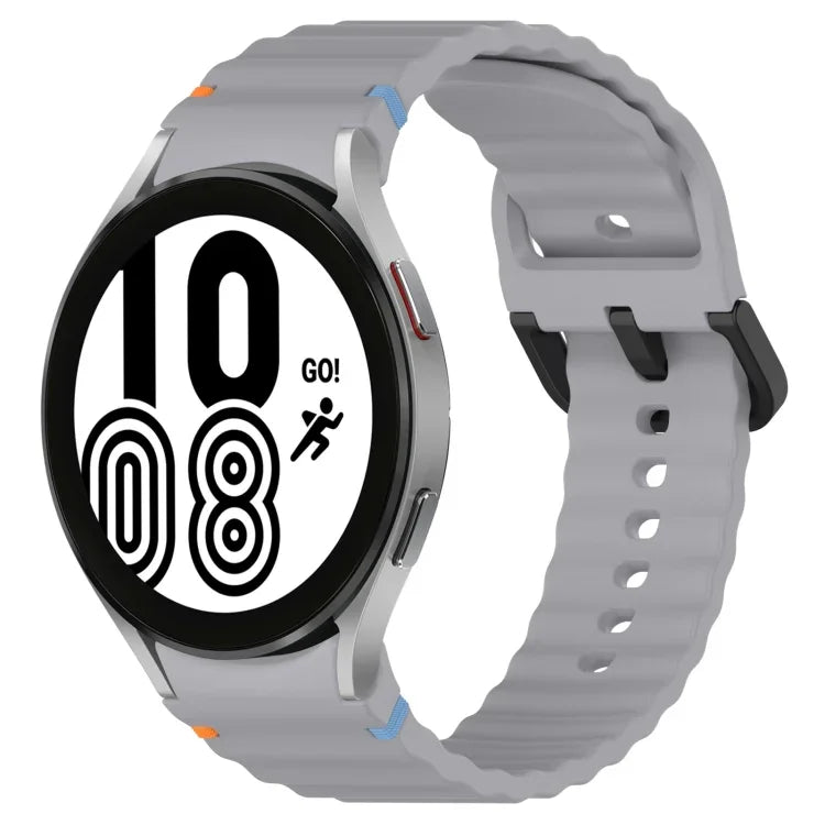 Wavy Grain Stitched Black Buckle Silicone Watch Band, For Samsung Galaxy Watch 5 40 / 44mm, For Samsung Galaxy Watch 5 Pro, For Samsung Galaxy Watch 4 40 / 44mm, For Samsung Galaxy Watch 4 Classic 42 / 46mm