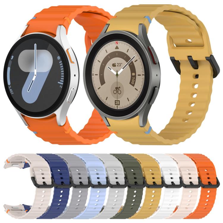Wavy Grain Stitched Black Buckle Silicone Watch Band, For Samsung Galaxy Watch FE 40mm, For Samsung Galaxy Watch 7 40 / 44mm, For Samsung Galaxy Watch 6 Classic 43 / 47mm, For Samsung Galaxy Watch 6 40 / 44mm