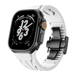 Tailor Edelstahl-Armband mit schwarzer Faltschließe und Silikonverschluss, passend für Apple Watch 44 mm / 45 mm / 46 mm / 49 mm