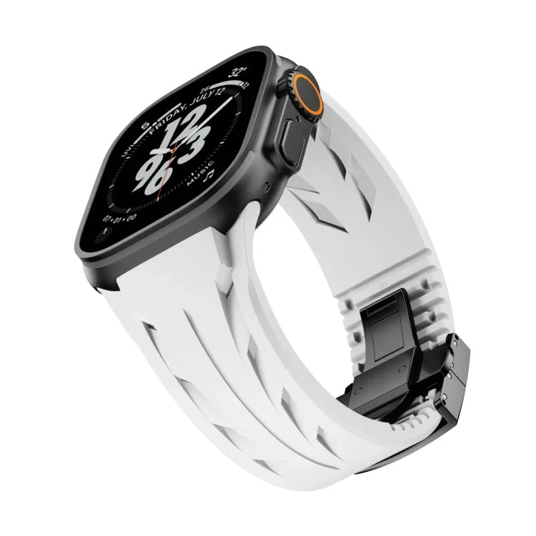 Tailor Edelstahl-Armband mit schwarzer Faltschließe und Silikonverschluss, passend für Apple Watch 44 mm / 45 mm / 46 mm / 49 mm
