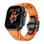 Tailor Edelstahl-Armband mit schwarzer Faltschließe und Silikonverschluss, passend für Apple Watch 44 mm / 45 mm / 46 mm / 49 mm