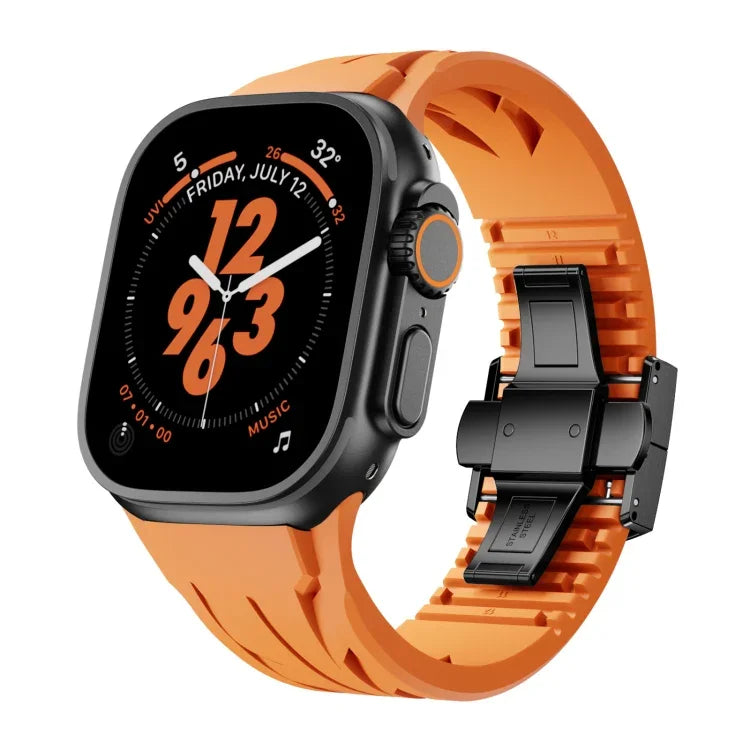 Tailor Edelstahl-Armband mit schwarzer Faltschließe und Silikonverschluss, passend für Apple Watch 44 mm / 45 mm / 46 mm / 49 mm