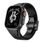 Tailor Edelstahl-Armband mit schwarzer Faltschließe und Silikonverschluss, passend für Apple Watch 44 mm / 45 mm / 46 mm / 49 mm