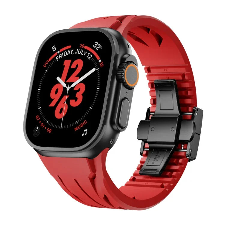 Tailor Edelstahl-Armband mit schwarzer Faltschließe und Silikonverschluss, passend für Apple Watch 44 mm / 45 mm / 46 mm / 49 mm