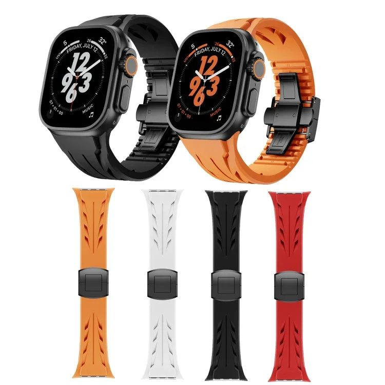 Tailor Edelstahl-Armband mit schwarzer Faltschließe und Silikonverschluss, passend für Apple Watch 44 mm / 45 mm / 46 mm / 49 mm