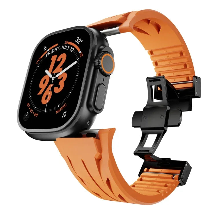 Tailor Edelstahl-Armband mit schwarzer Faltschließe und Silikonverschluss, passend für Apple Watch 44 mm / 45 mm / 46 mm / 49 mm