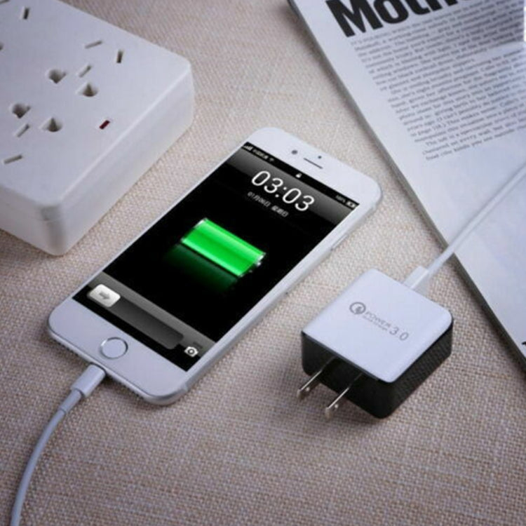 1USB QC 3.0 Wire Drawing Quick Charger US-Stecker, schwarz, weiß