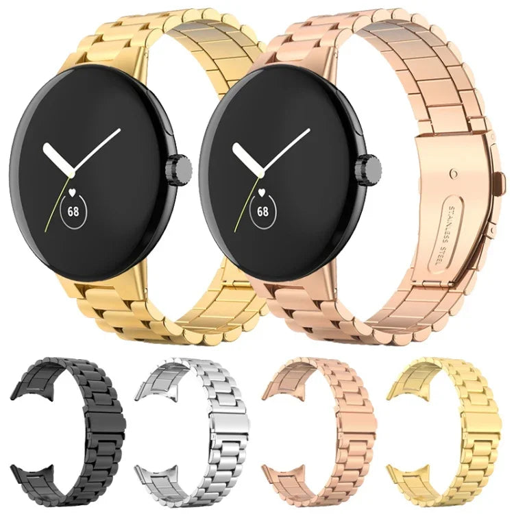 Dreifach-Perlen-Armband aus Edelstahl mit integrierter Faltschließe, für Google Pixel Watch 4 / Watch 3 (45 mm)