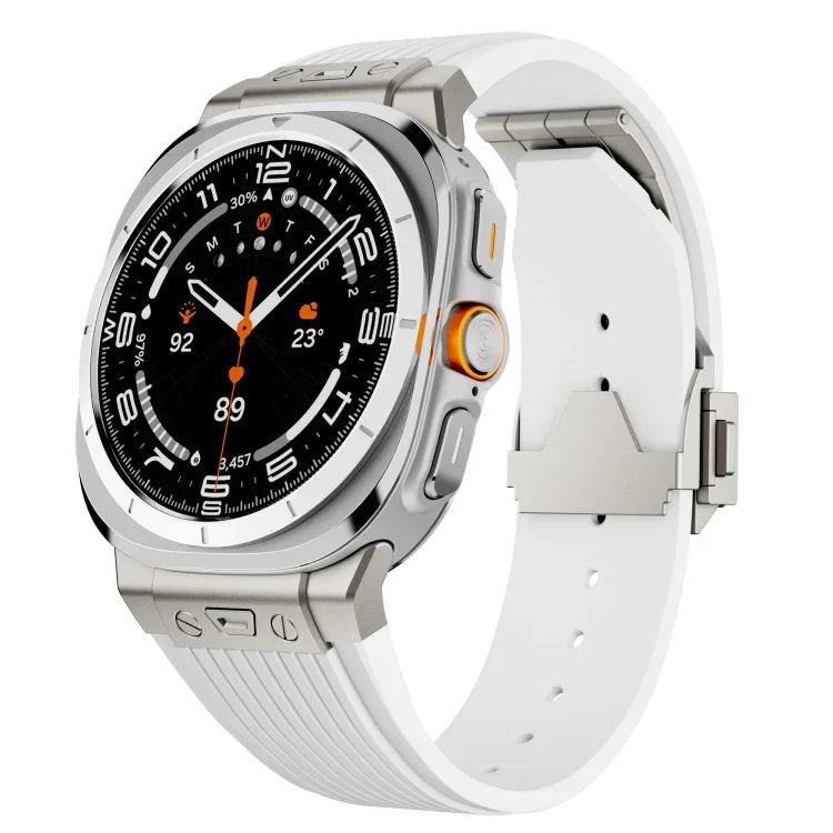 Silikonarmband mit Titan-Verbinder, silberner Schnalle, für Samsung Galaxy Watch Ultra 47 mm / Ultra 2025