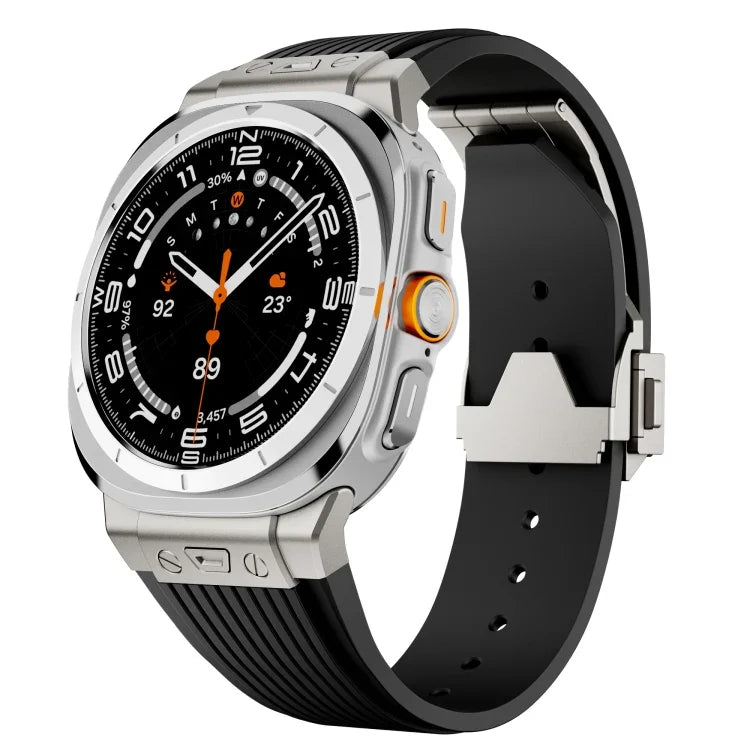 Silikonarmband mit Titan-Verbinder, silberner Schnalle, für Samsung Galaxy Watch Ultra 47 mm / Ultra 2025