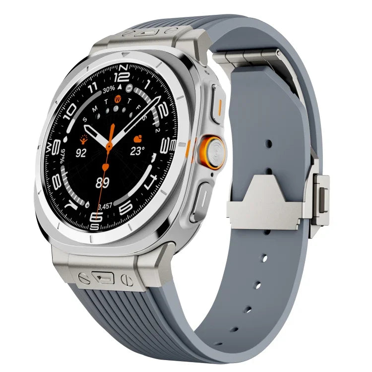 Silikonarmband mit Titan-Verbinder, silberner Schnalle, für Samsung Galaxy Watch Ultra 47 mm / Ultra 2025