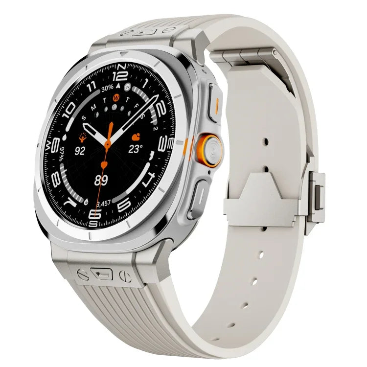 Silikonarmband mit Titan-Verbinder, silberner Schnalle, für Samsung Galaxy Watch Ultra 47 mm / Ultra 2025