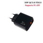 PD31 30W USB-C / Typ-C + USB-A Ladegerät mit Typ-C+8 Pin 2-in-1 Datenkabel, EU Stecker, EU Stecker + 2-in-1 Datenkabel