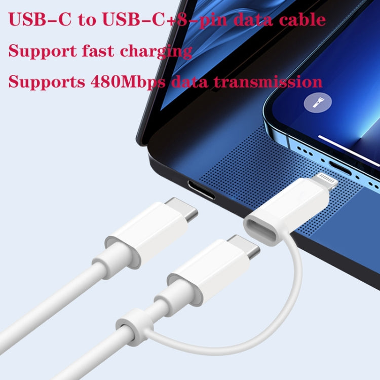 PD31 30W USB-C / Typ-C + USB-A Ladegerät mit Typ-C+8 Pin 2-in-1 Datenkabel, EU Stecker, EU Stecker + 2-in-1 Datenkabel