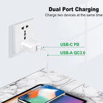 PD31 30W USB-C / Typ-C + USB-A Ladegerät mit Typ-C+8 Pin 2-in-1 Datenkabel, EU Stecker, EU Stecker + 2-in-1 Datenkabel