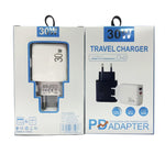 PD31 30W USB-C / Typ-C + USB-A Ladegerät mit Typ-C+8 Pin 2-in-1 Datenkabel, EU Stecker, EU Stecker + 2-in-1 Datenkabel