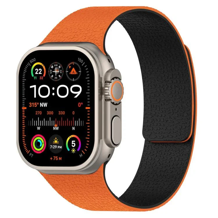 Magnetisches Silikon-Uhrenarmband mit Litschi-Textur, für Apple Watch 46 mm / 49 mm / 45 mm / 44 mm, für Apple Watch 42 mm / 41 mm / 40 mm / 38 mm