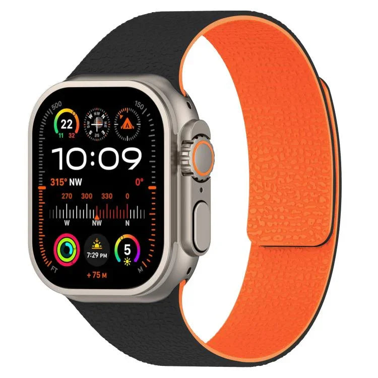Magnetisches Silikon-Uhrenarmband mit Litschi-Textur, für Apple Watch 46 mm / 49 mm / 45 mm / 44 mm, für Apple Watch 42 mm / 41 mm / 40 mm / 38 mm