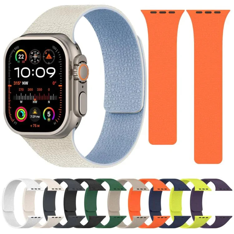 Magnetisches Silikon-Uhrenarmband mit Litschi-Textur, für Apple Watch 46 mm / 49 mm / 45 mm / 44 mm, für Apple Watch 42 mm / 41 mm / 40 mm / 38 mm