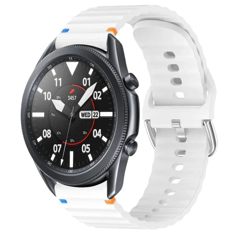 22 mm breites Silikon-Uhrenarmband mit Wellenmuster und Ziernähten, passend für Samsung Galaxy Watch 3 (45 mm)