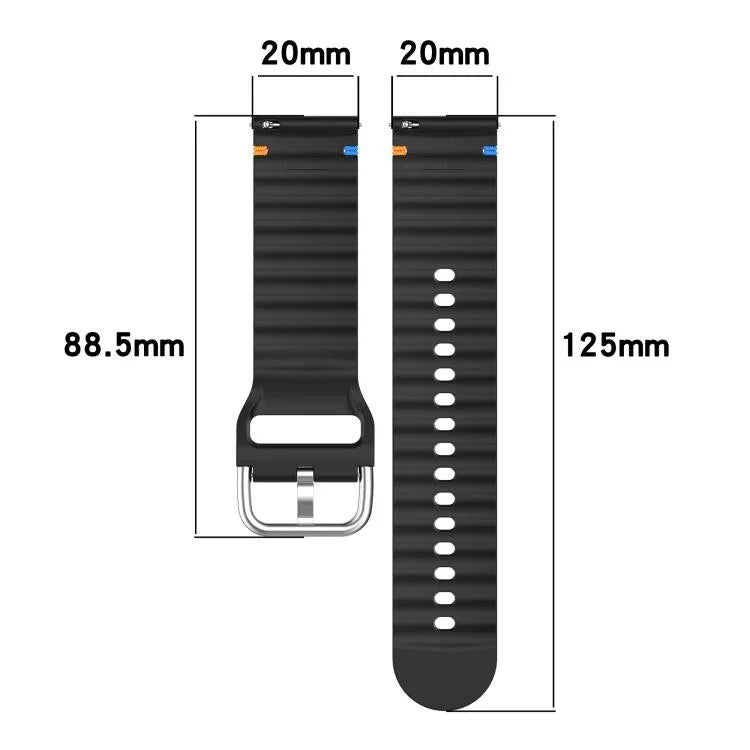 20 mm breites Silikon-Uhrenarmband mit Wellenmuster und Ziernähten, passend für Samsung Galaxy Watch 7 (40/44 mm)