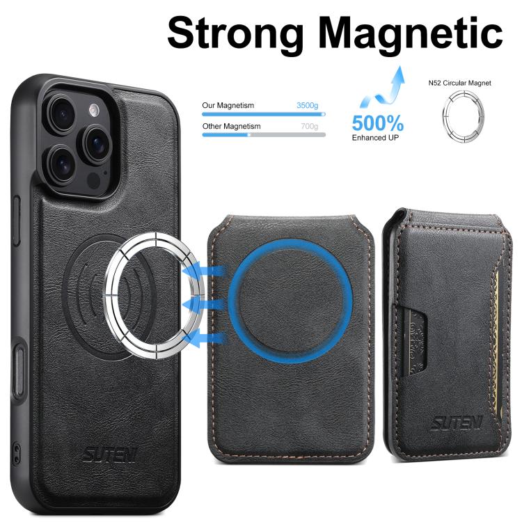 Suteni M3 Kartenetui MagSafe Rindsleder-Textur Leder-Handyhülle, Für iPhone 13 Pro Max, Für iPhone 13 Pro, Für iPhone 13, Für iPhone 12, Für iPhone 12 Pro Max, Für iPhone 12 Pro