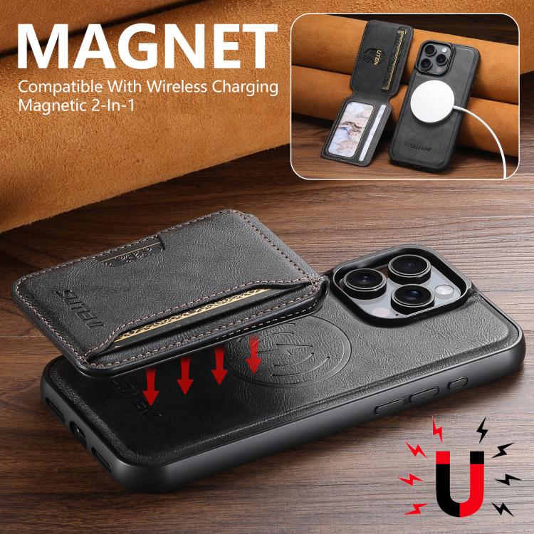 Suteni M3 Kartenetui MagSafe Rindsleder-Textur Leder-Handyhülle, Für iPhone 13 Pro Max, Für iPhone 13 Pro, Für iPhone 13, Für iPhone 12, Für iPhone 12 Pro Max, Für iPhone 12 Pro